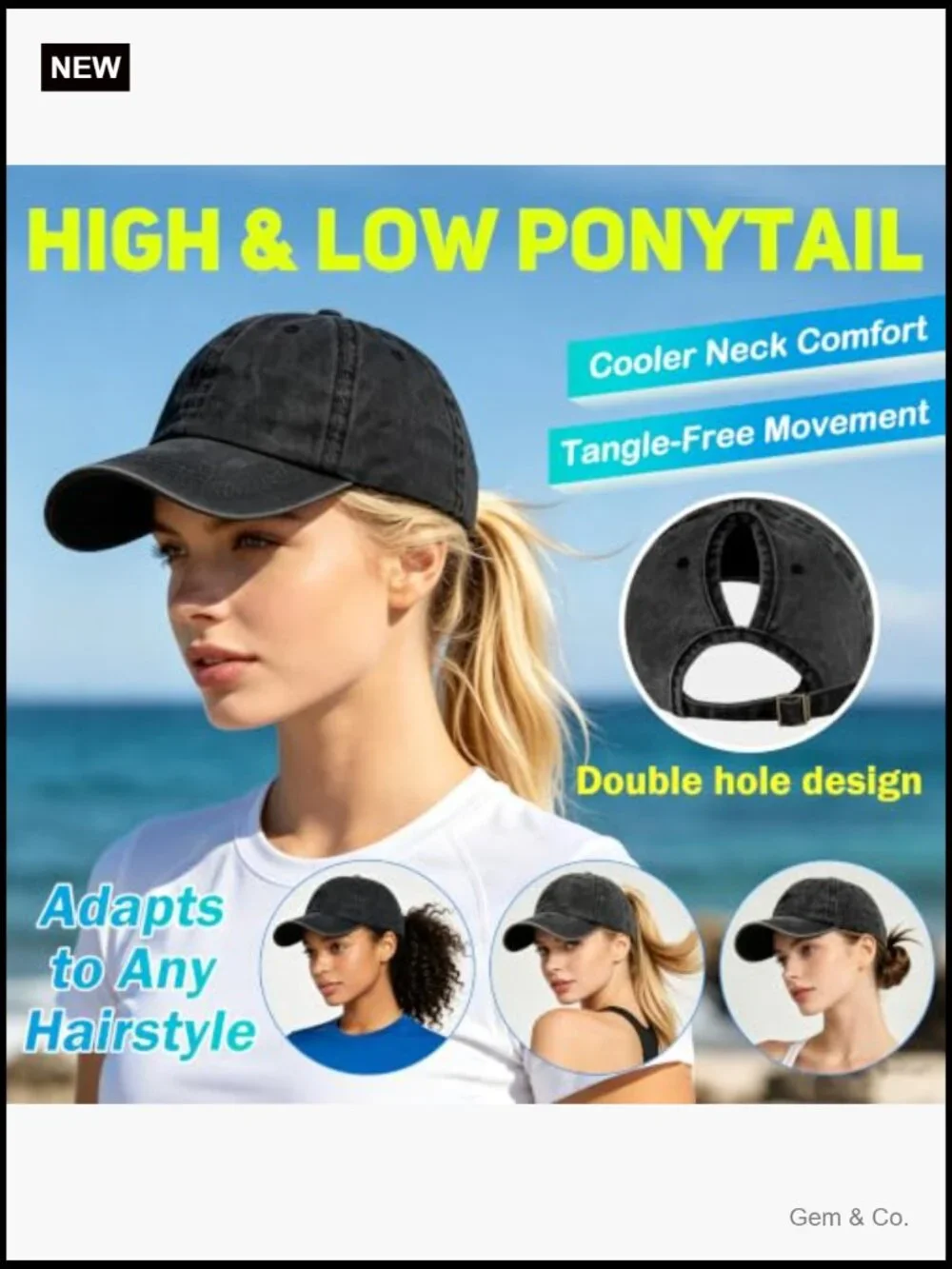 Vintage Washed Distressed Baseball Cap with Ponytail Hole Sport Golf Hat